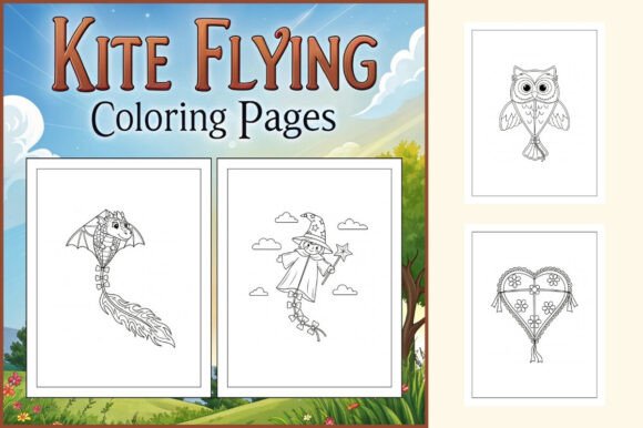 Kite Flying Coloring Pages for Kids