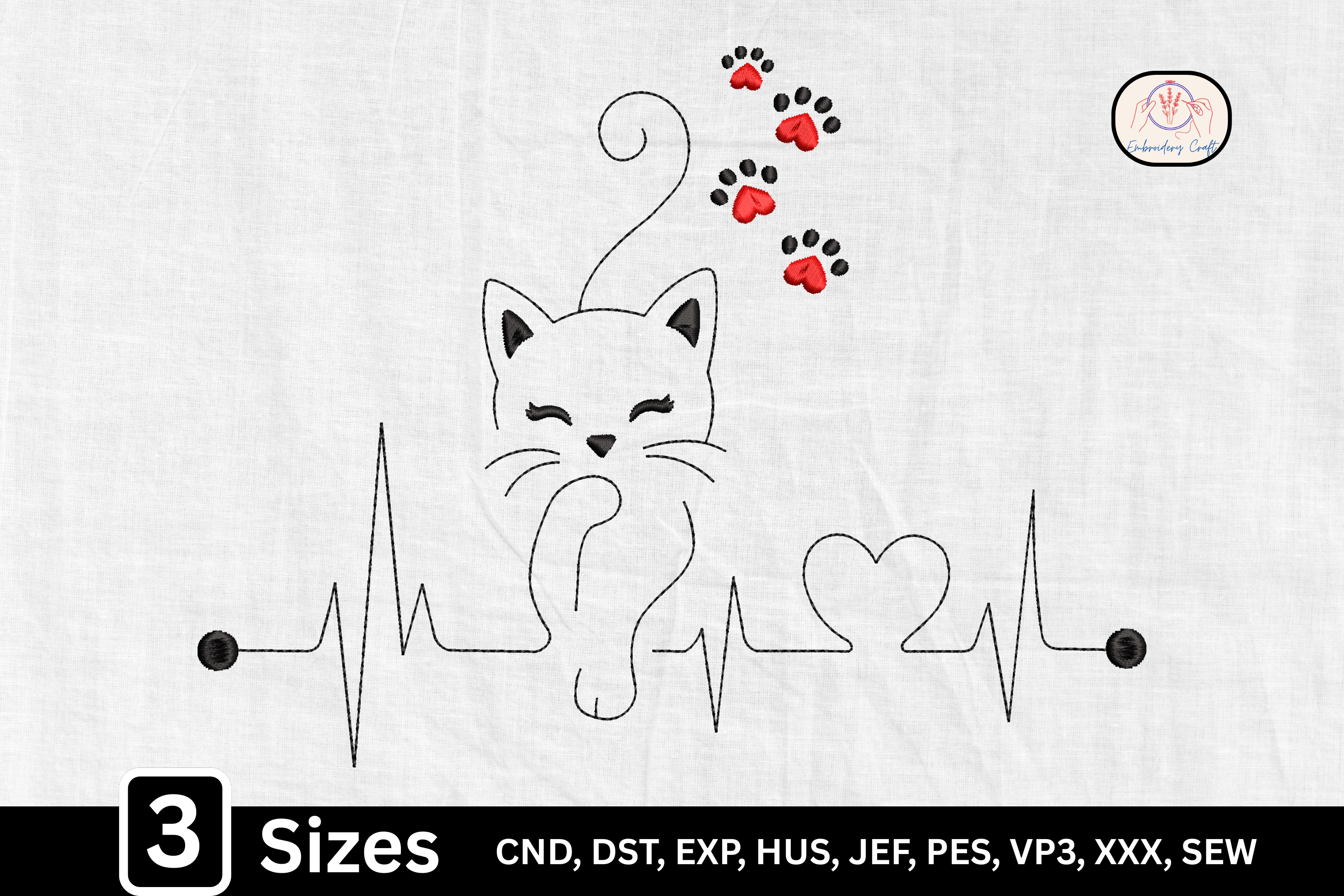 Line Art Cat Lover Heartbeat Cat Paw
