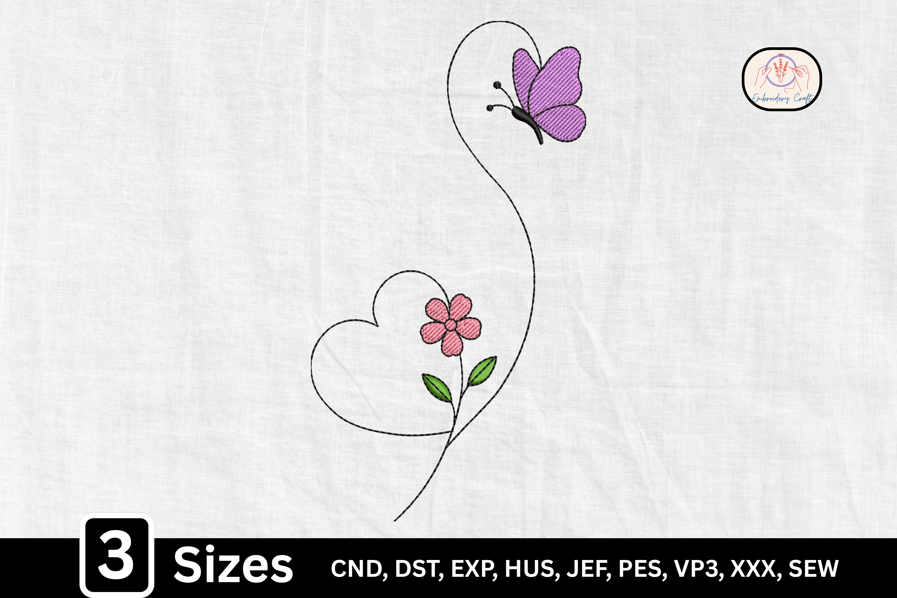 Minimal Line Art Floral Heart Butterfly