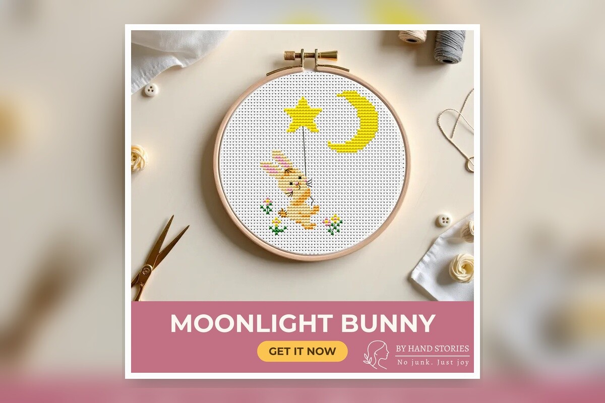 Moonlight Bunny Cross Stitch Pattern PDF