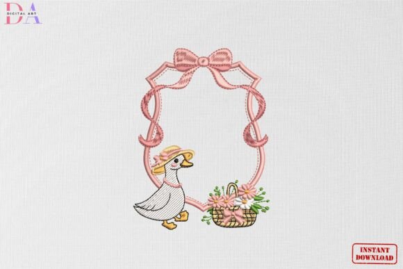 Pink Bow Duck Floral Frame