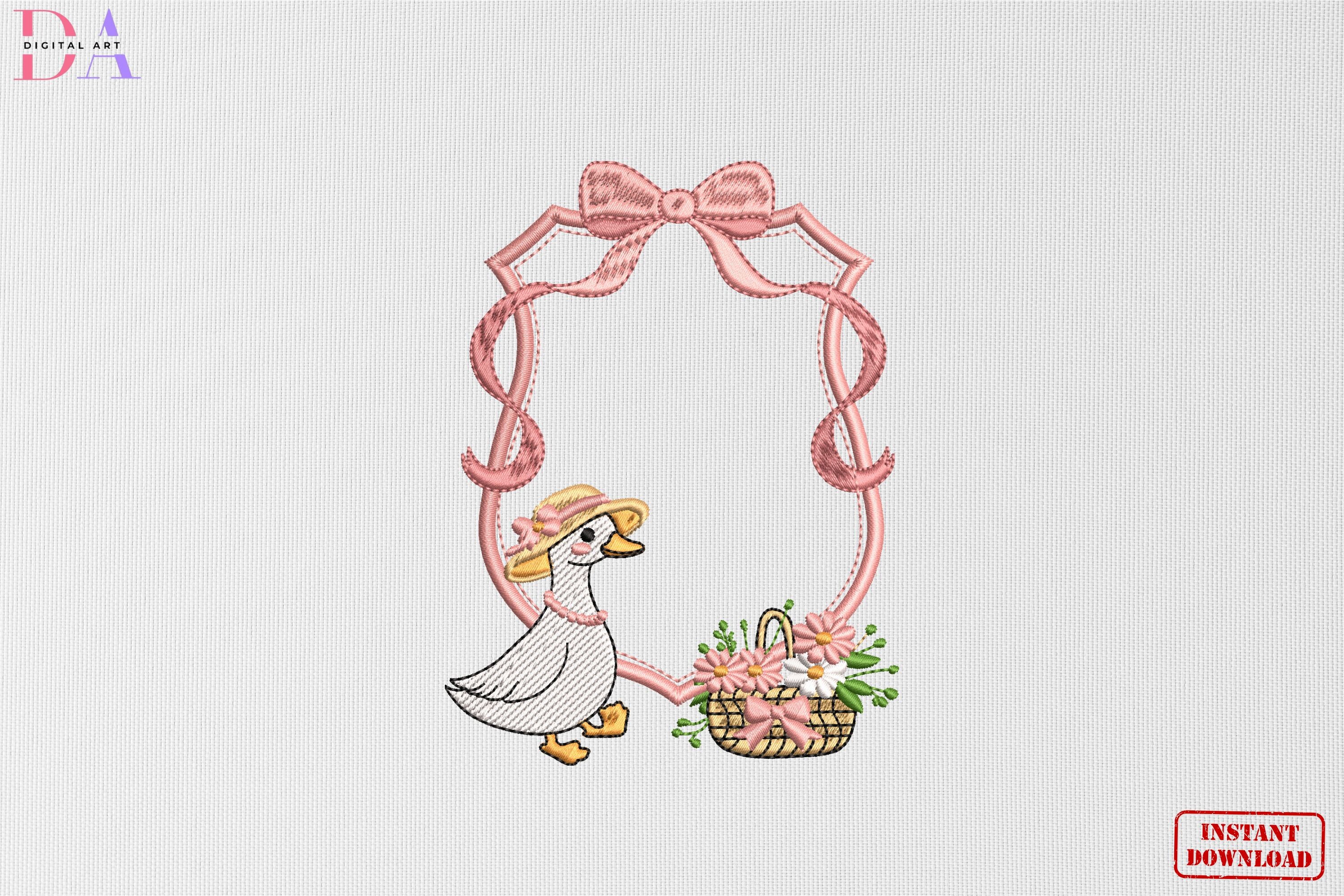 Pink Bow Duck Floral Frame
