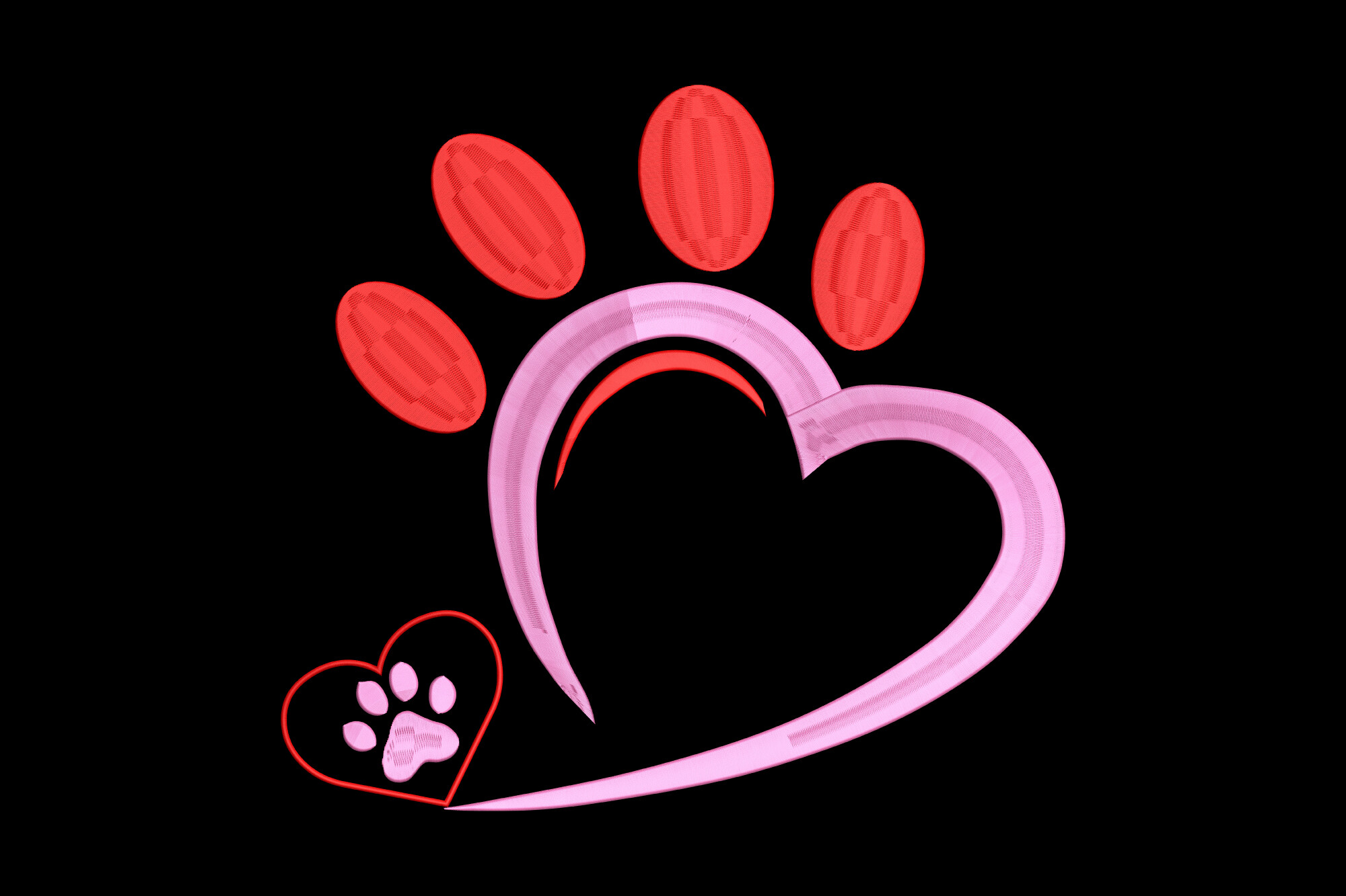 Pink and Red Heart Paw Print