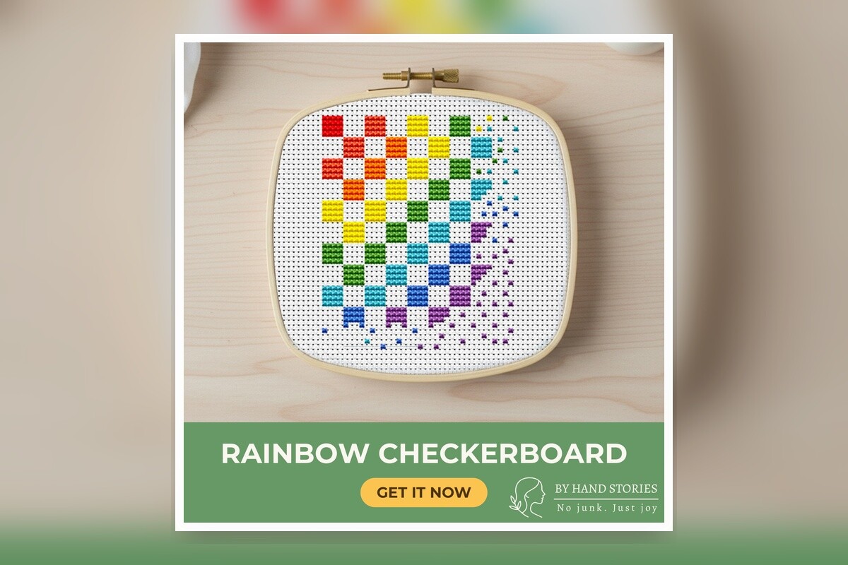 Rainbow Checkerboard Cross Stitch Patter