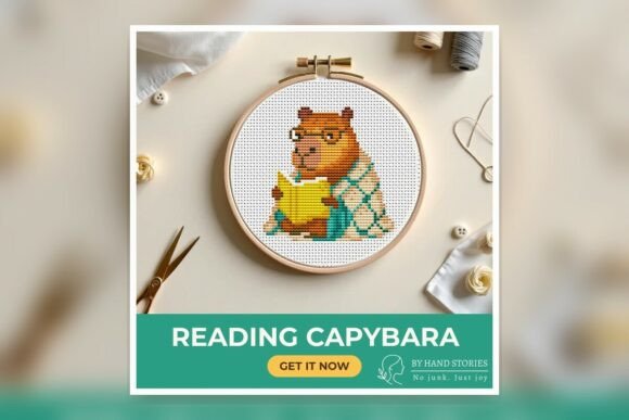 Reading Capybara Cross Stitch Pattern PD