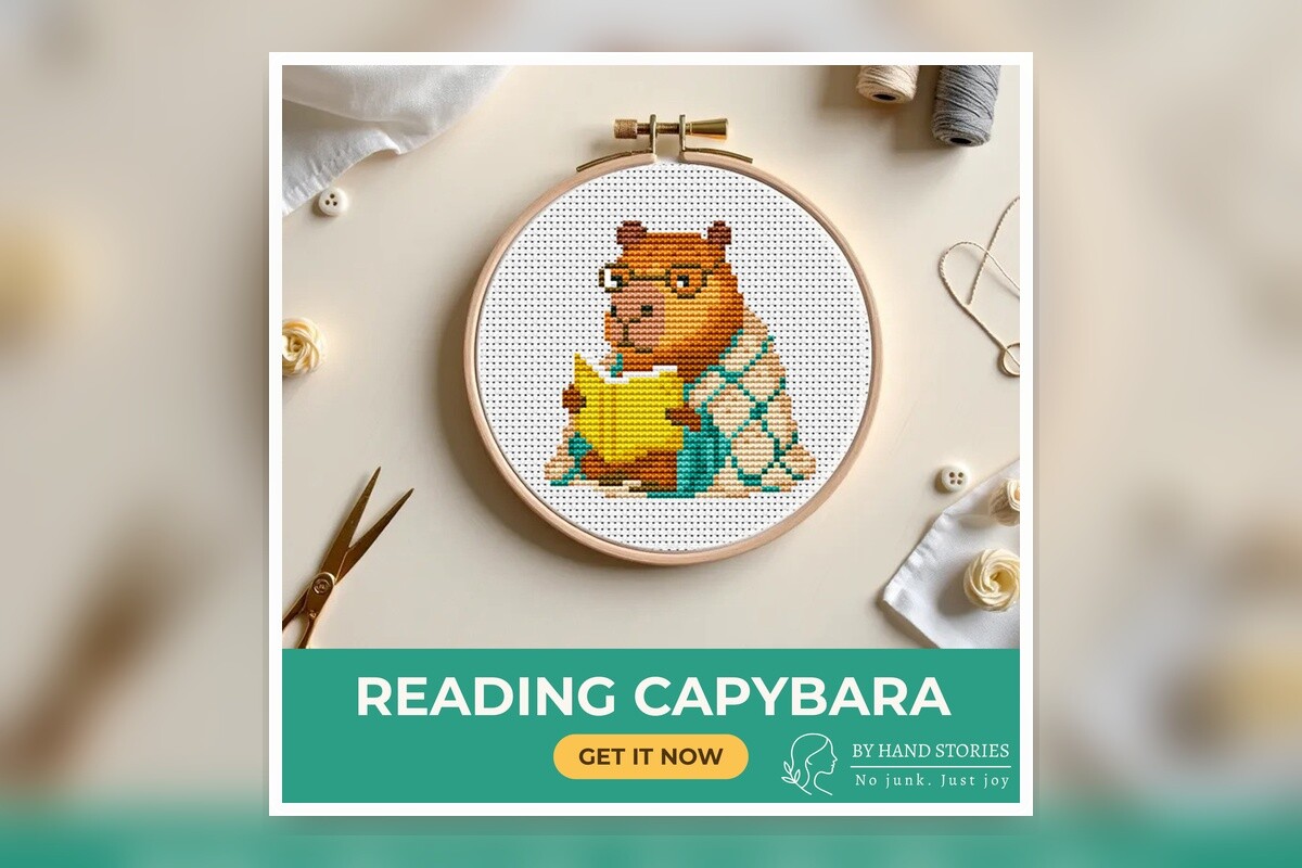 Reading Capybara Cross Stitch Pattern PD