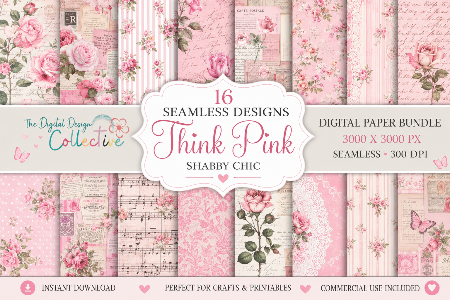 Seamless Pink Shabby Chic Papers Bundle