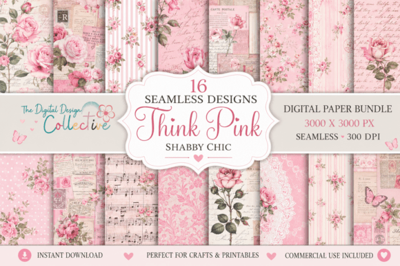 Seamless Pink Shabby Chic Papers Bundle Graphic Backgrounds By lizballew