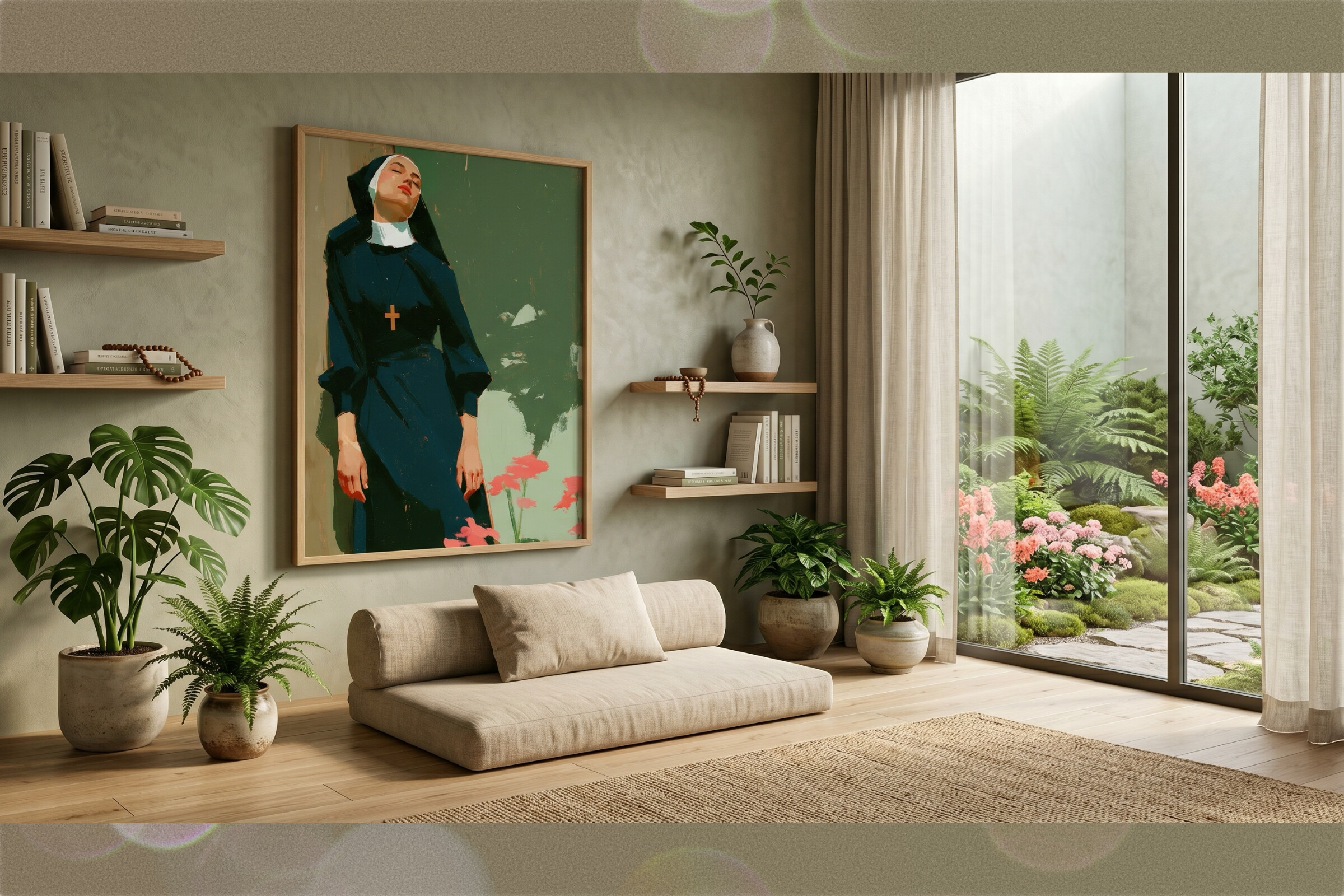 Serene Nun: Modern Gouache Portrait