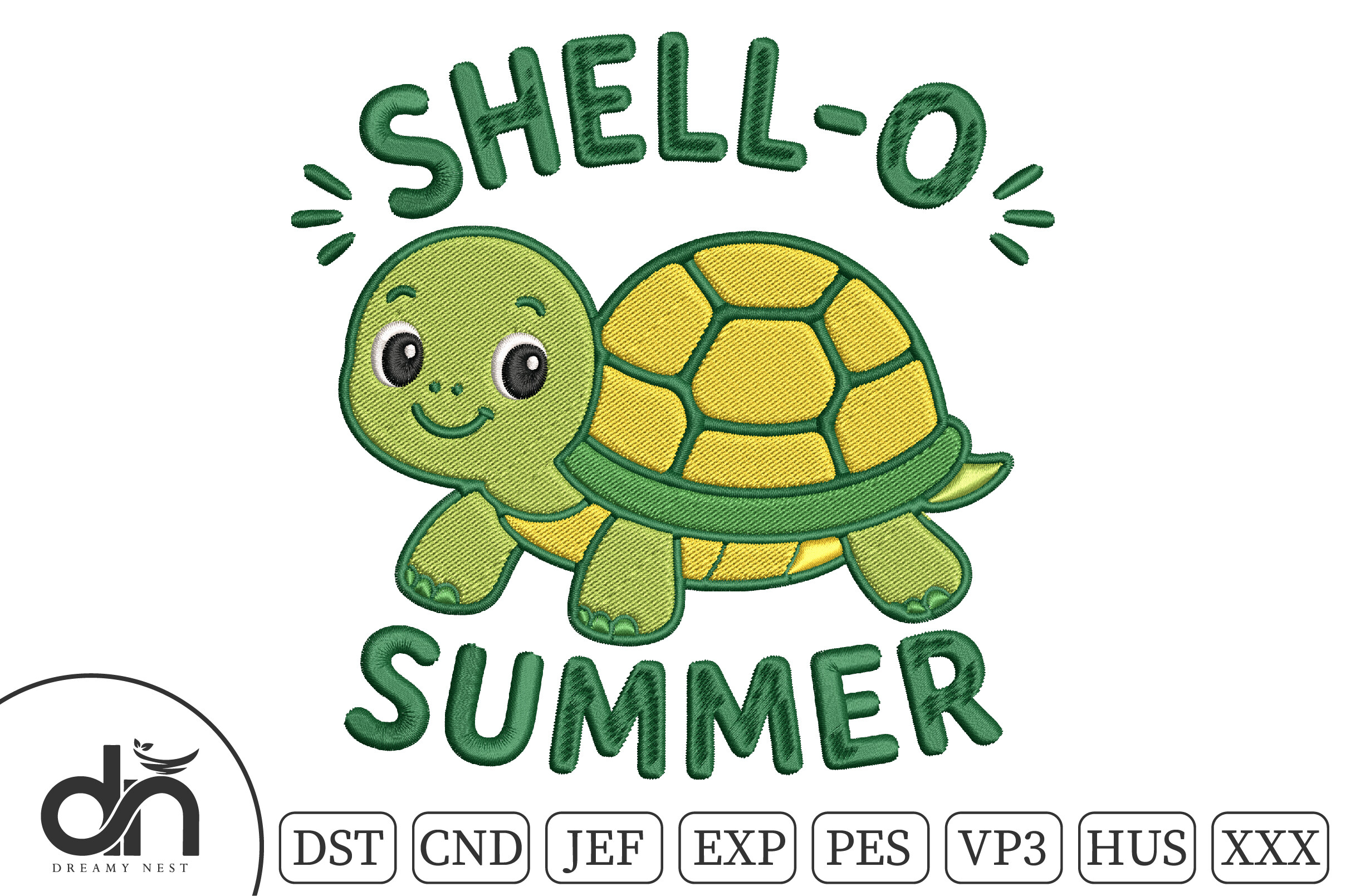 Shell-O Summer Cute Turtle Embroidery