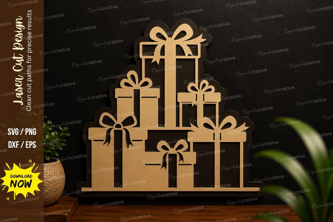 Stacked Gift Boxes Laser Cut SVG Design · Creative Fabrica