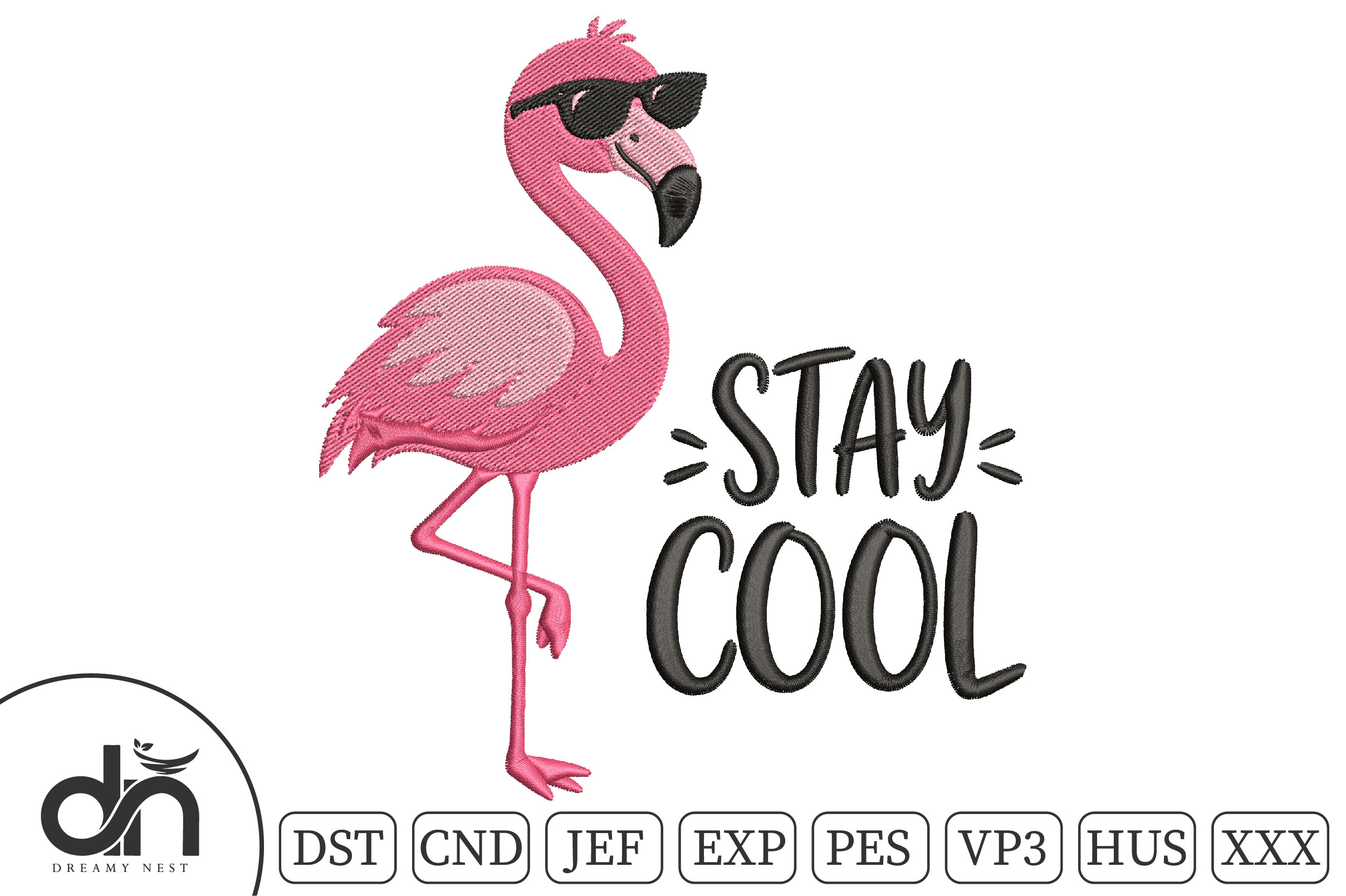 Stay Cool Pink Flamingo Embroidery