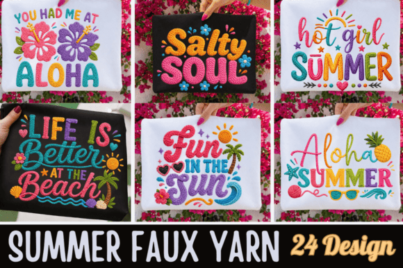Preview of Summer Faux Yarn Beach Png Tshirt Bundle T-shirt, sticker, and sublimation design