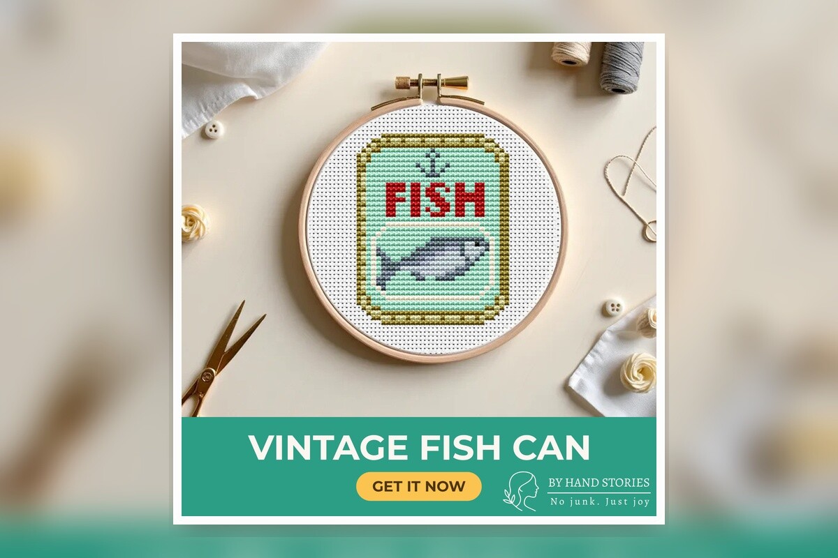 Vintage Fish Can Cross Stitch Pattern PD