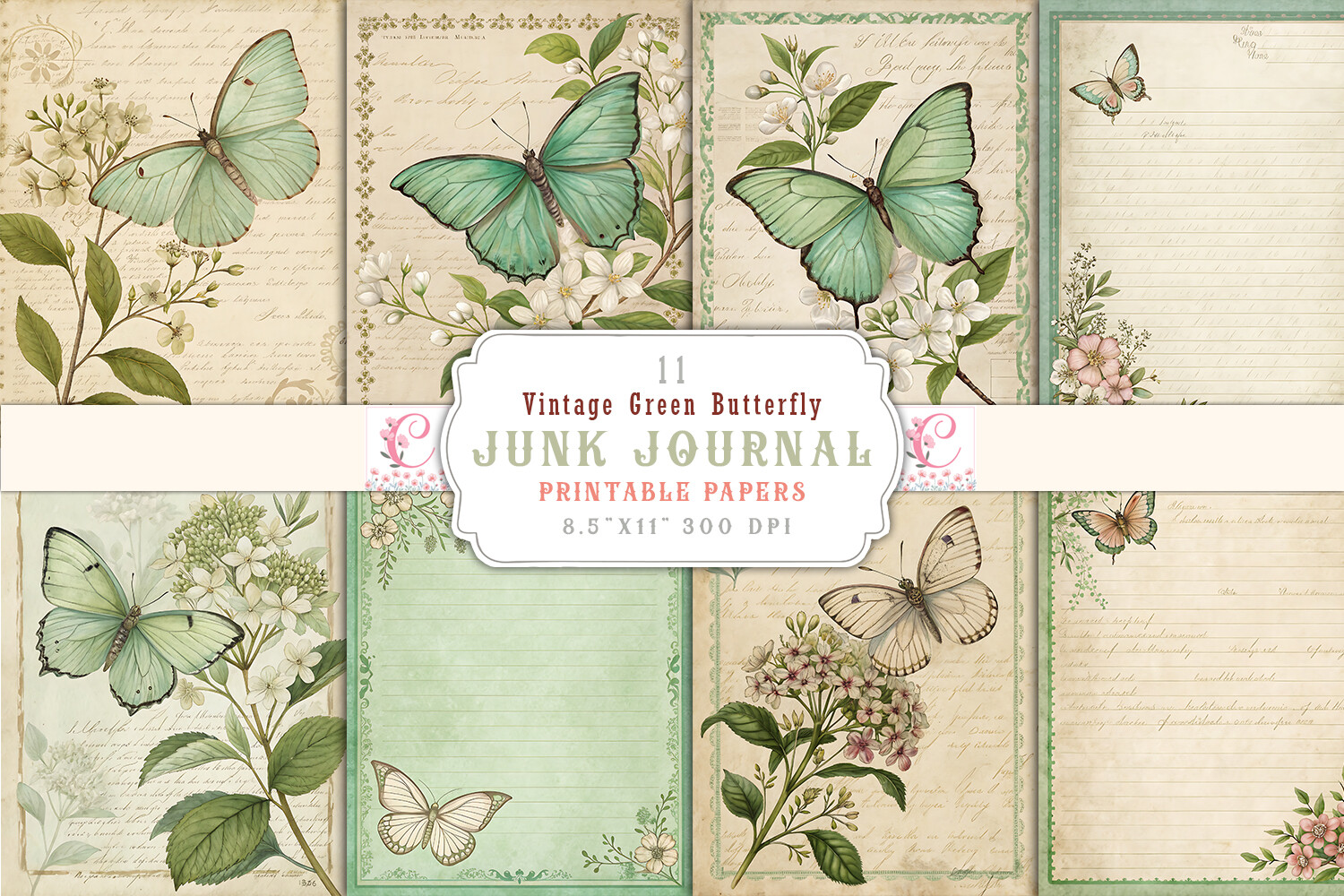 Vintage Green Butterfly Junk Journal Graphic by Craftfiles-SVG ...