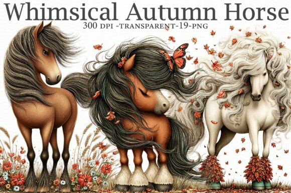 Whimsical Autumn Horse Clipart Gráfico Ilustrações em IA Por Designworld