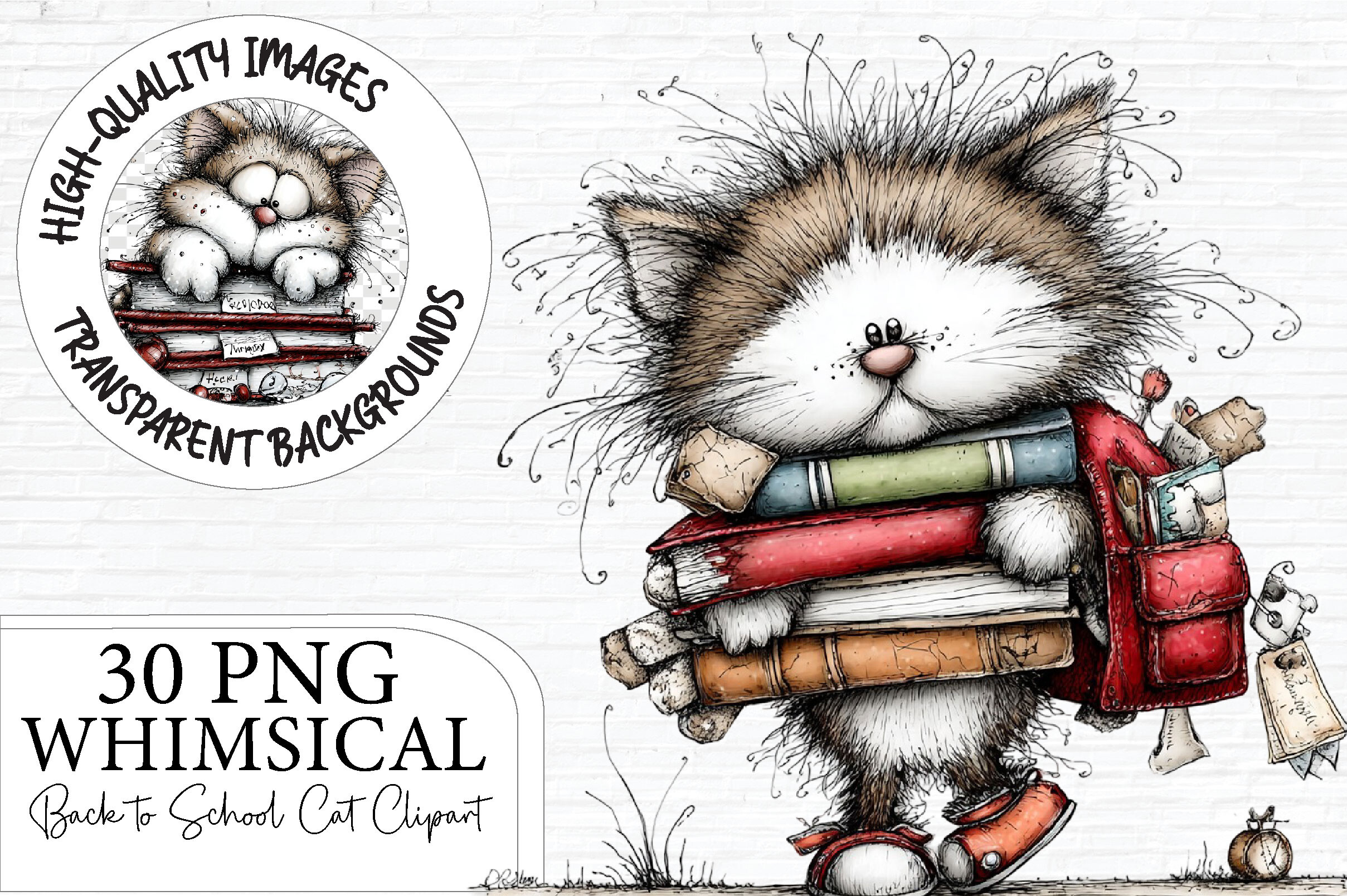 Whimsical Back to School Cat Clipart Graphic by Artoya · Creative Fabrica