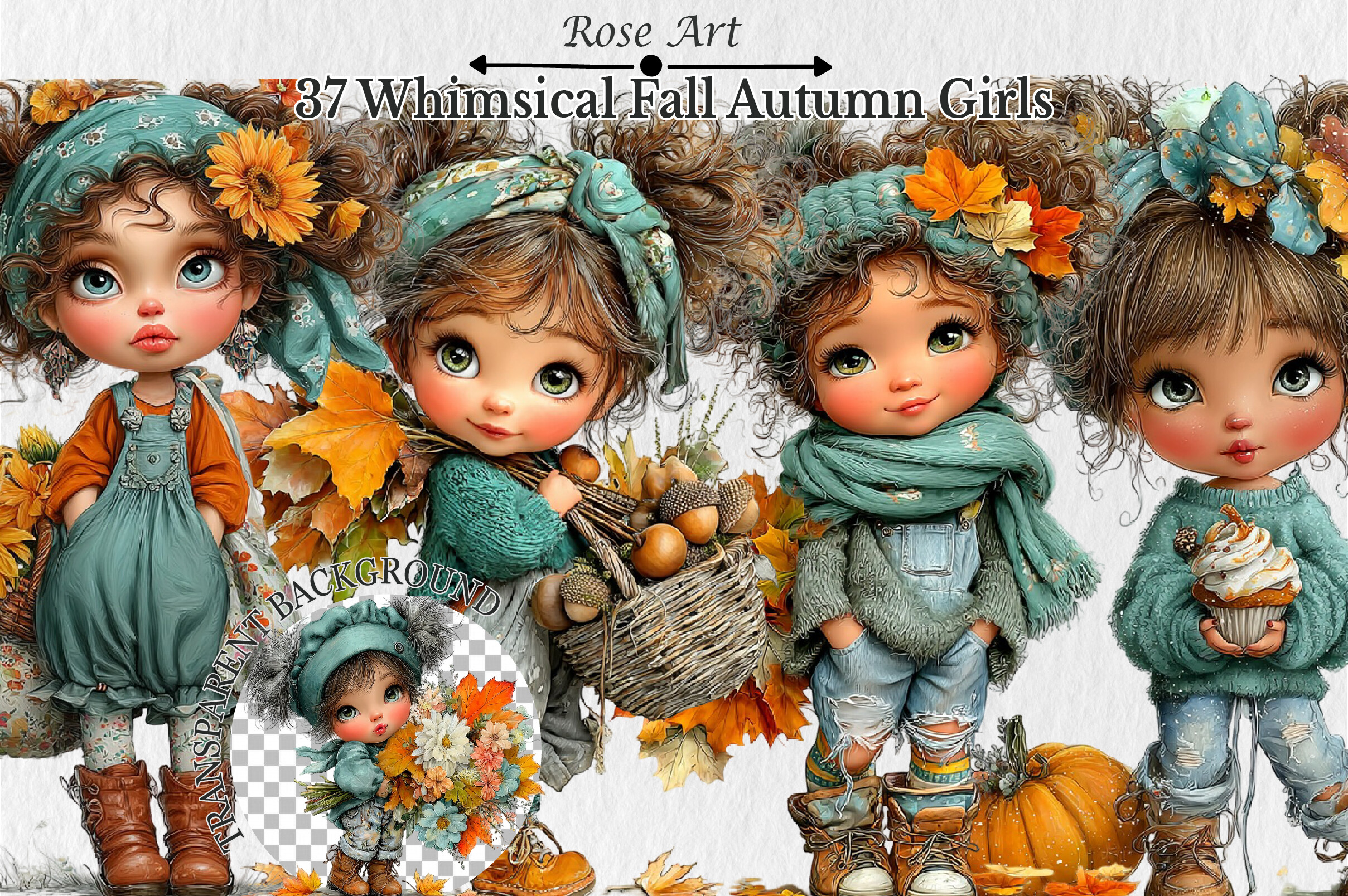 Whimsical Fall Autumn Girls Clipart Graphic by Rose Art · Creative Fabrica
