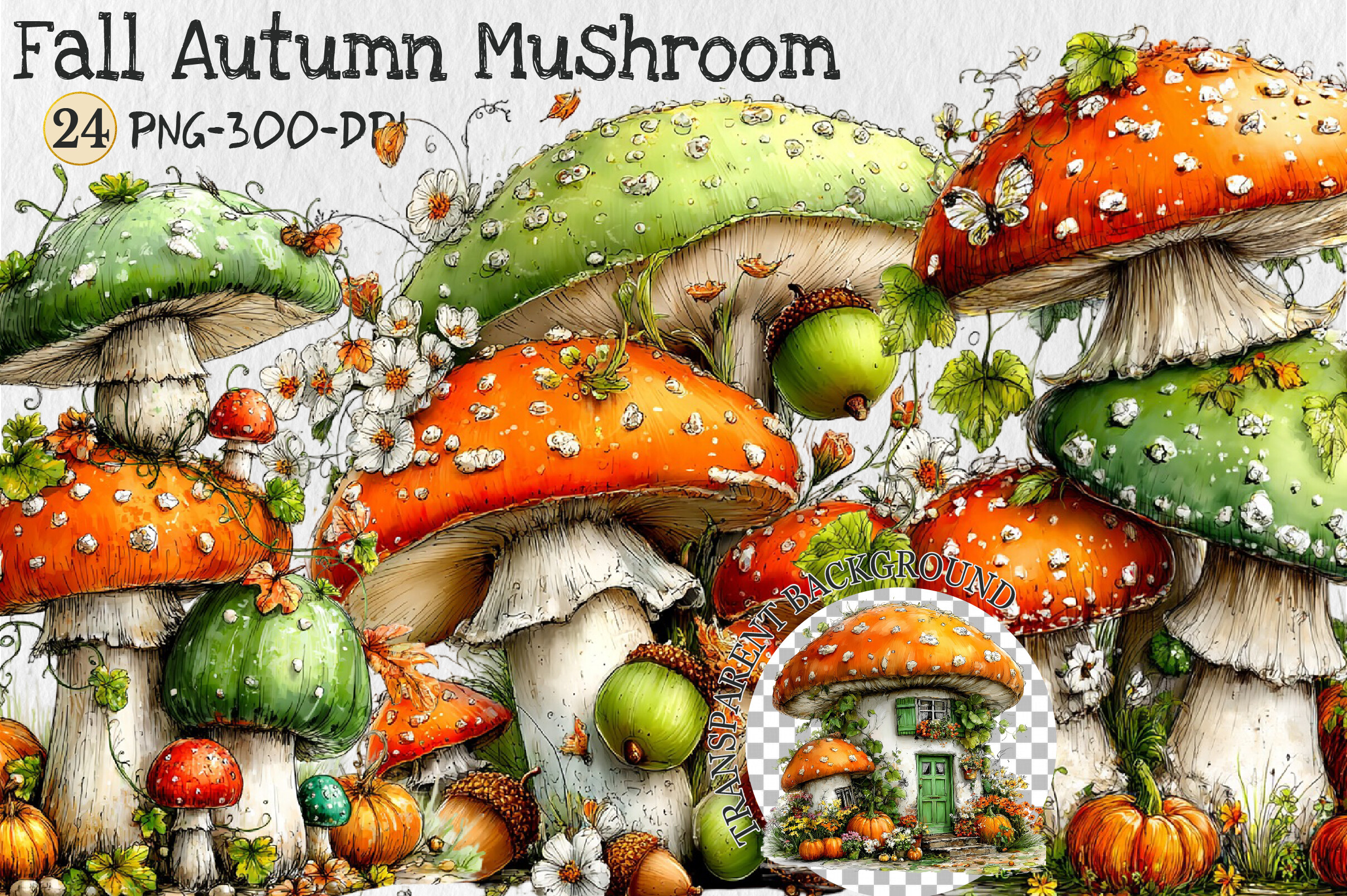 Whimsical Fall Autumn Mushroom Clipart Graphic by Rose Art · Creative ...