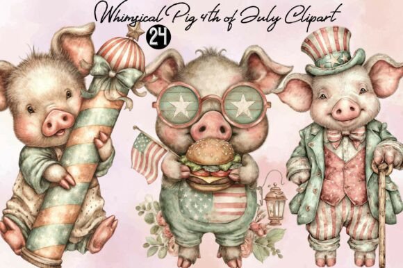 Whimsical Pig 4th of July Clipart Graphic by SVGArt · Creative Fabrica