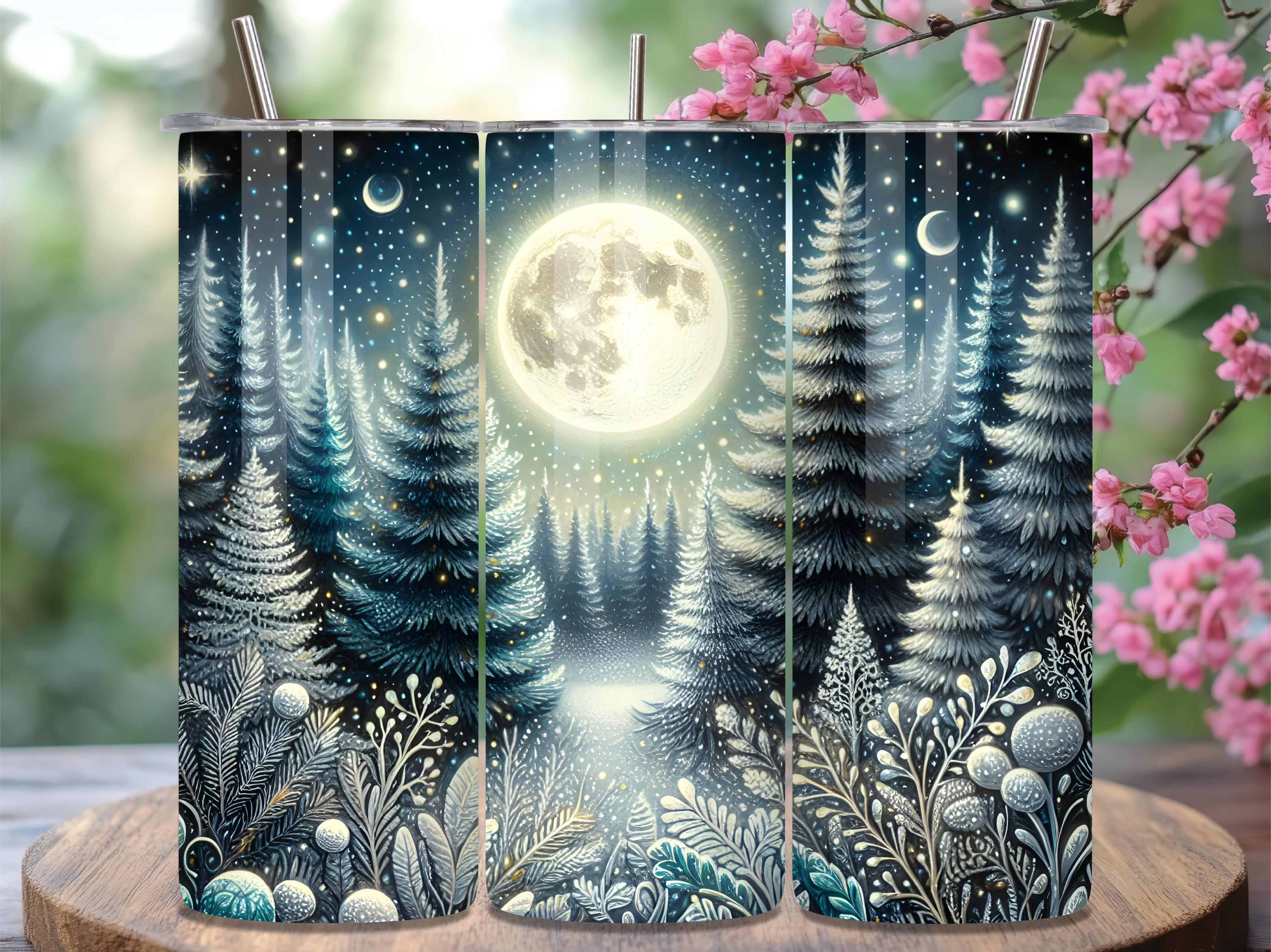 Winter Night Moonlit Forest Tumbler Wrap