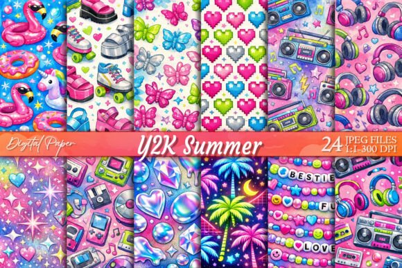 Y2K Summer Retro 2000s Aesthetic Paper Grafika Tła Przez Summer Digital Design