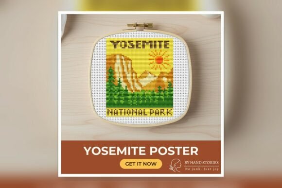 Yosemite Vintage Poster Cross Stitch Pat