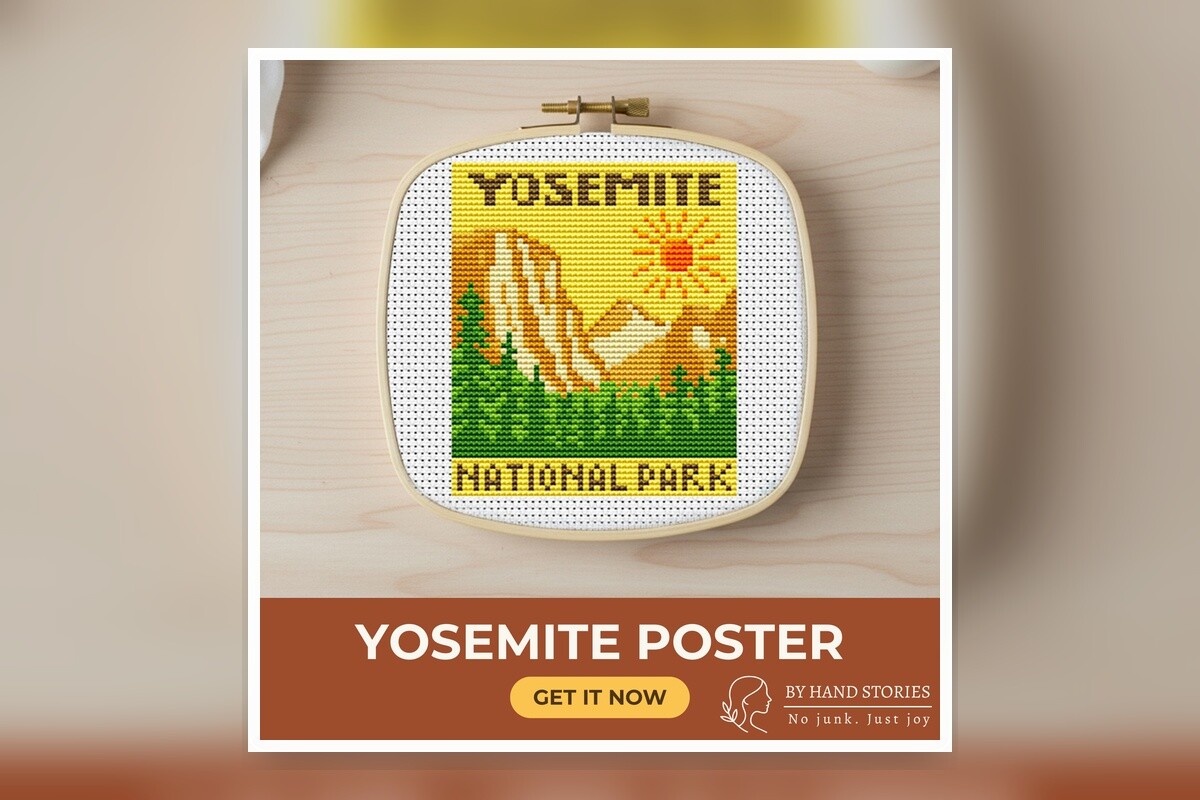 Yosemite Vintage Poster Cross Stitch Pat