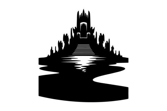 Dark Gothic Castle Silhouette with Crowd Afbeelding Afdrukbare Illustraties Door sctchcreations