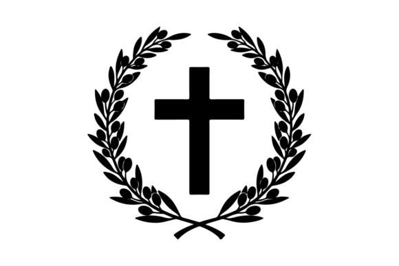 Elegant Laurel Wreath with Black Cross S Illustration Illustrations Imprimables Par sctchcreations