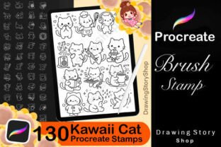 130 Procreate Cute Kawaii Cat Stamps Graphic by DrawingStoryShop ...