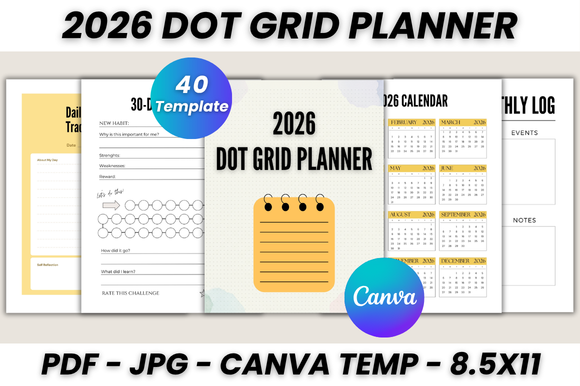 2026 Dot Grid Planner Canva Template Graphic by DIGITAL PRINT BOX ...