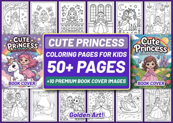 Preview of 50 Cute Princess Coloring Pages for Kids coloring pages for kids