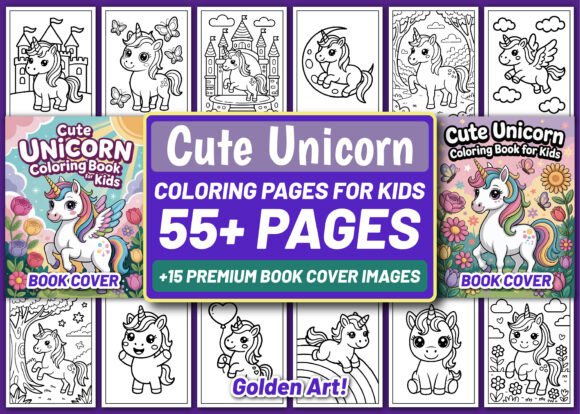 Preview of 55 Cute Unicorn Coloring Pages for Kids coloring pages for kids