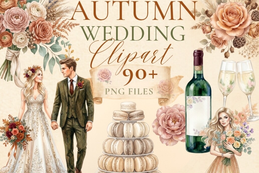 Autumn Wedding Clipart PNG Bundle - photo 1