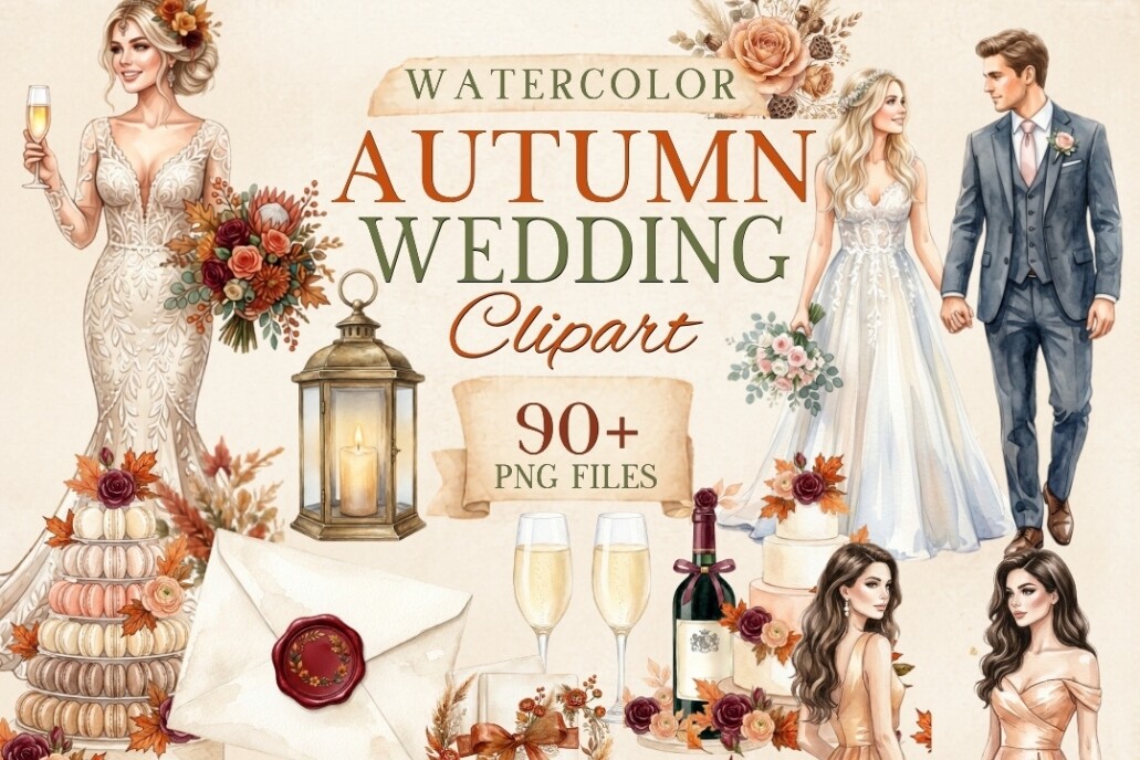 Autumn Wedding Clipart PNG Bundle - photo 2