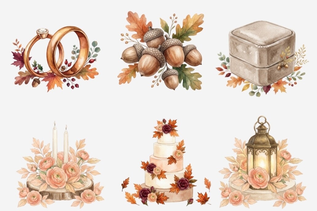 Autumn Wedding Clipart PNG Bundle - photo 4