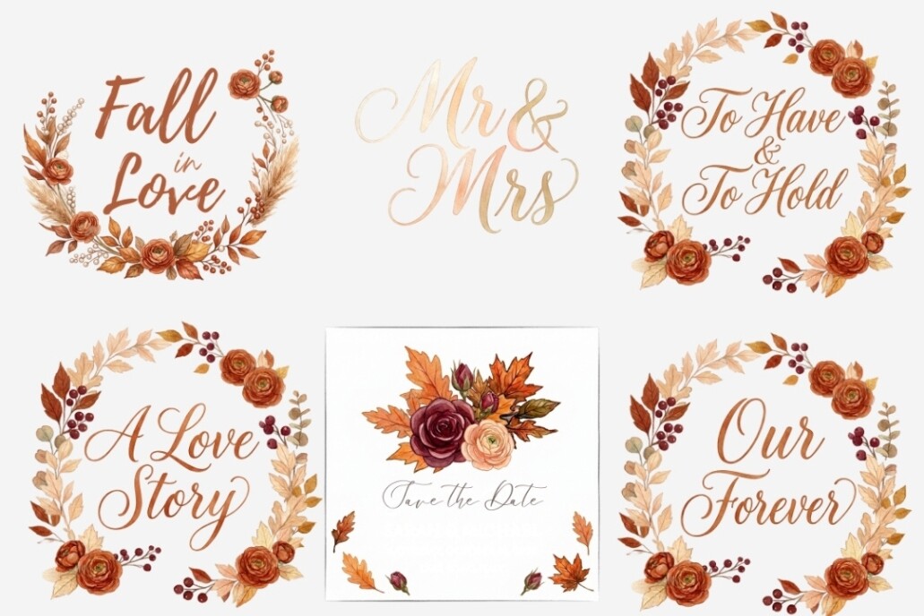 Autumn Wedding Clipart PNG Bundle - photo 7