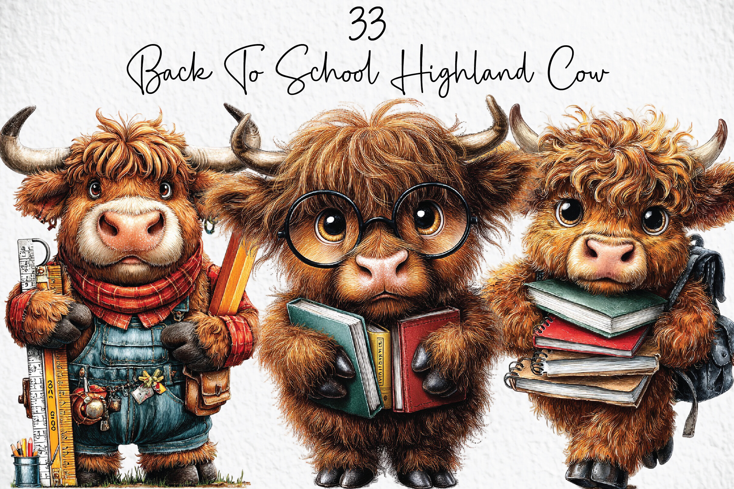 Back to School Highland Cow Clipart Graphic by Craft Art · Creative Fabrica