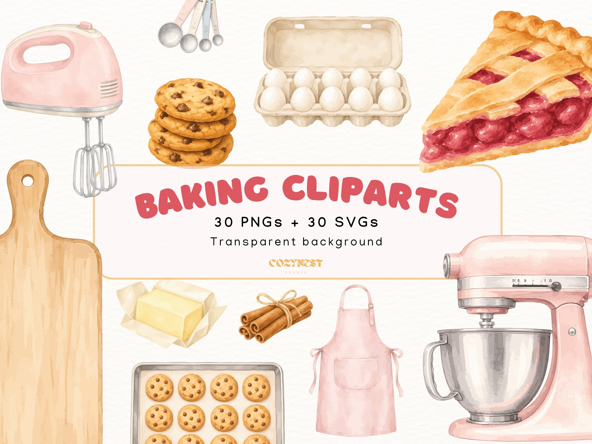 Baking Watercolor Cliparts, Kitchen Tool - photo 1