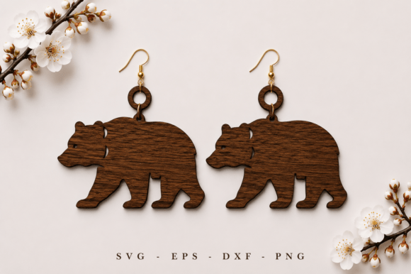 Bear Wooden Earrings Laser Cut SVG Découpe au Laser Par Jafor Art