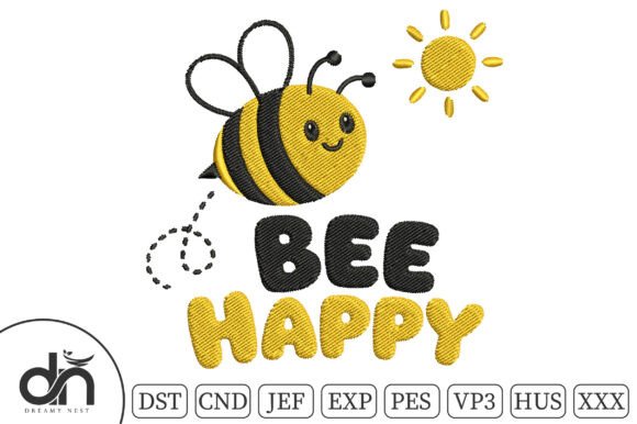 Bee Happy Cute Bumblebee Embroidery