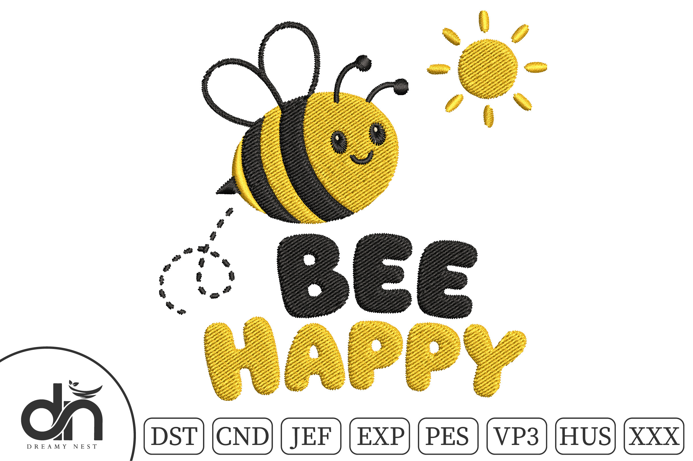 Bee Happy Cute Bumblebee Embroidery