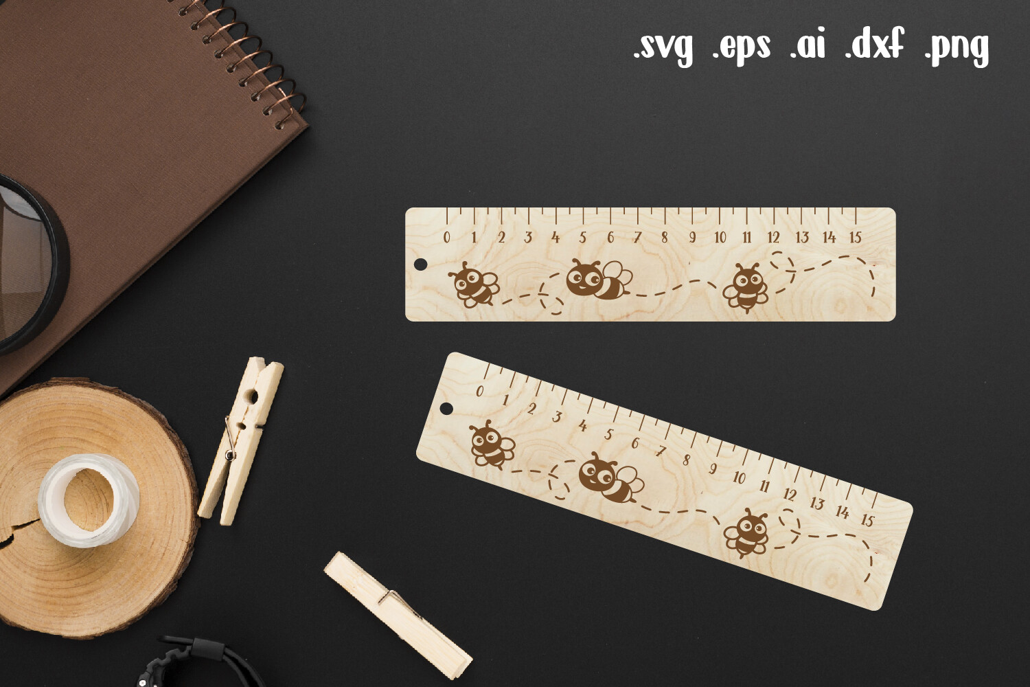 Bee Wooden Ruler Laser Engraving · Creative Fabrica