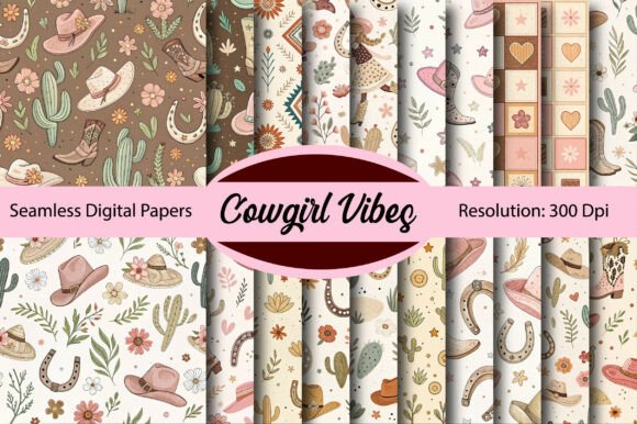 COWGIRL VIBES Seamless Digital Paper Graphic Patterns By Colourful