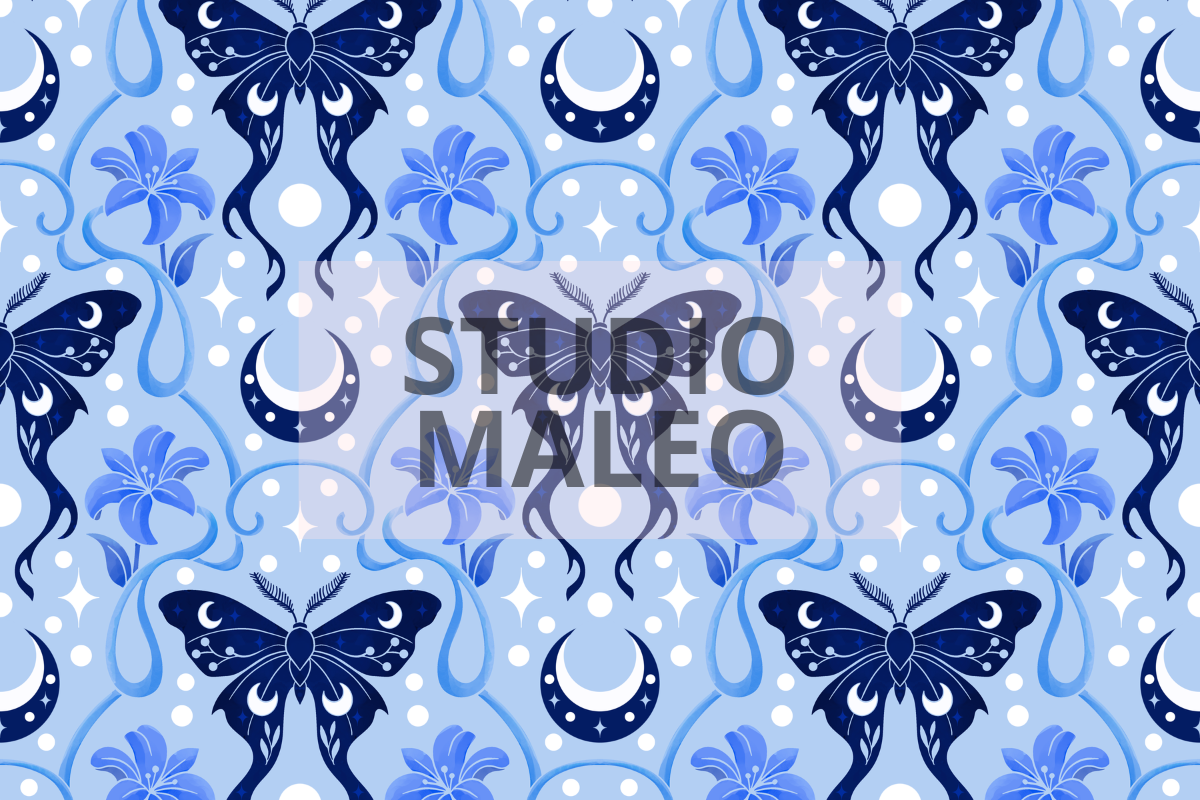 Celestial Moth Lily Seamless Pattern