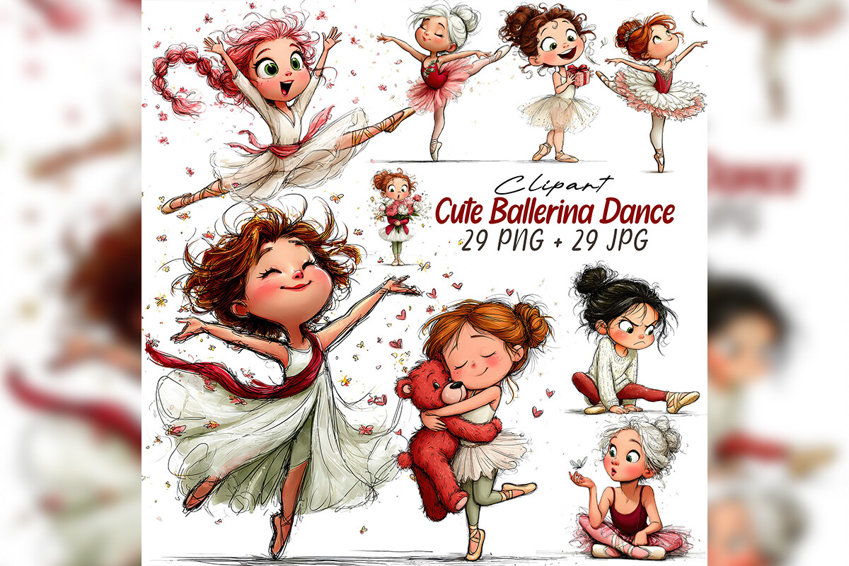 Cute Ballerina Clipart Set for Birthday Graphic by One-touch · Creative ...