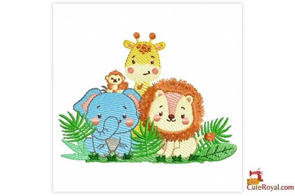 Cute Safari Animals Embroidery