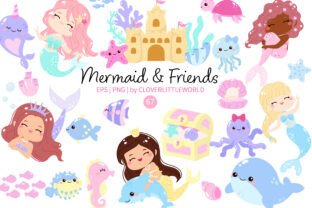 Cute Mermaid and Sea Animal Friends