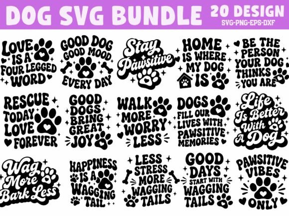 Dog SVG bundle with 20 funny dog quote designs